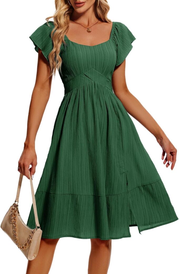 HomRain Women's Casual Wedding Dresses for Summer 2025, Vintage Graduation Square Neck Cocktail Beach Dress for Tea Party