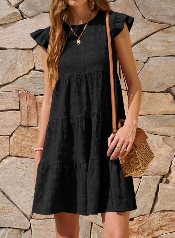 Yousify Summer Dresses for Women 2025 Ruffle Sleeve Mini Babydoll Dress Beach Casual Loose Flowy Dresses Sundress – Bild 3