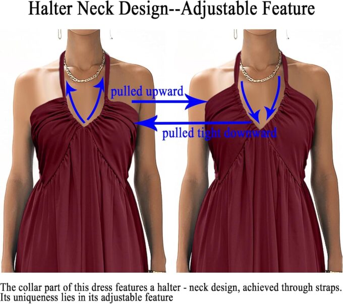 Maxi Chiffon Dresses for Women 2025 Sexy Halter V Neck Backless Smocked High Waisted A Line Beach Vacation Sundress – Bild 6
