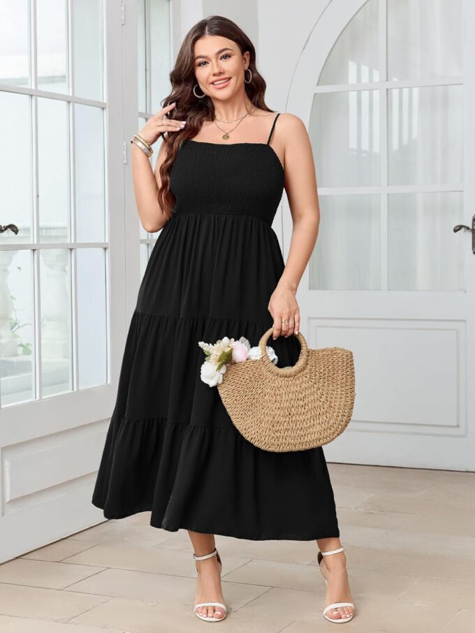 SCOMCHIC Women's Plus Size Summer Maxi Dress Sleeveless Spaghetti Strap Smocked Casual Boho Tiered Long Beach Sun Dresses – Bild 2