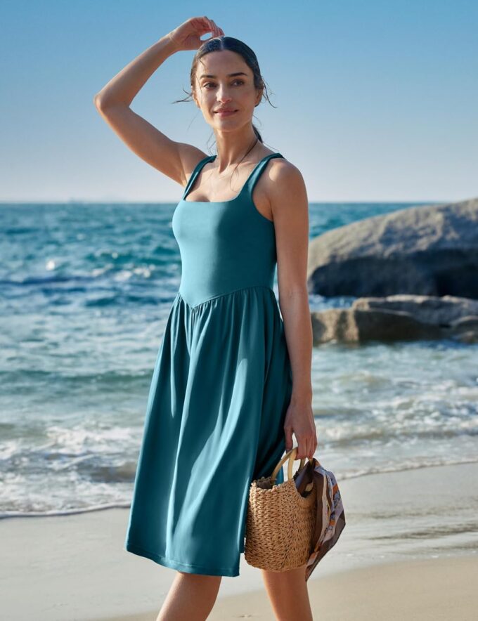 IUGA Sundresses for Women 2025 Summer Dress with Built in Shorts & Bra Spaghetti Strap Midi Casual Flowy Beach Dresses – Bild 5