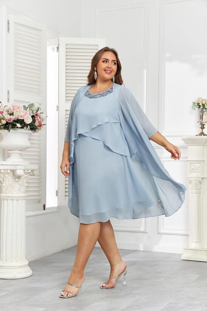 Hanna Nikole Womens Plus Size Dress with Jacket 2 Piece Wedding Guest Dresses Flowy Mother of The Bride Dress – Bild 4