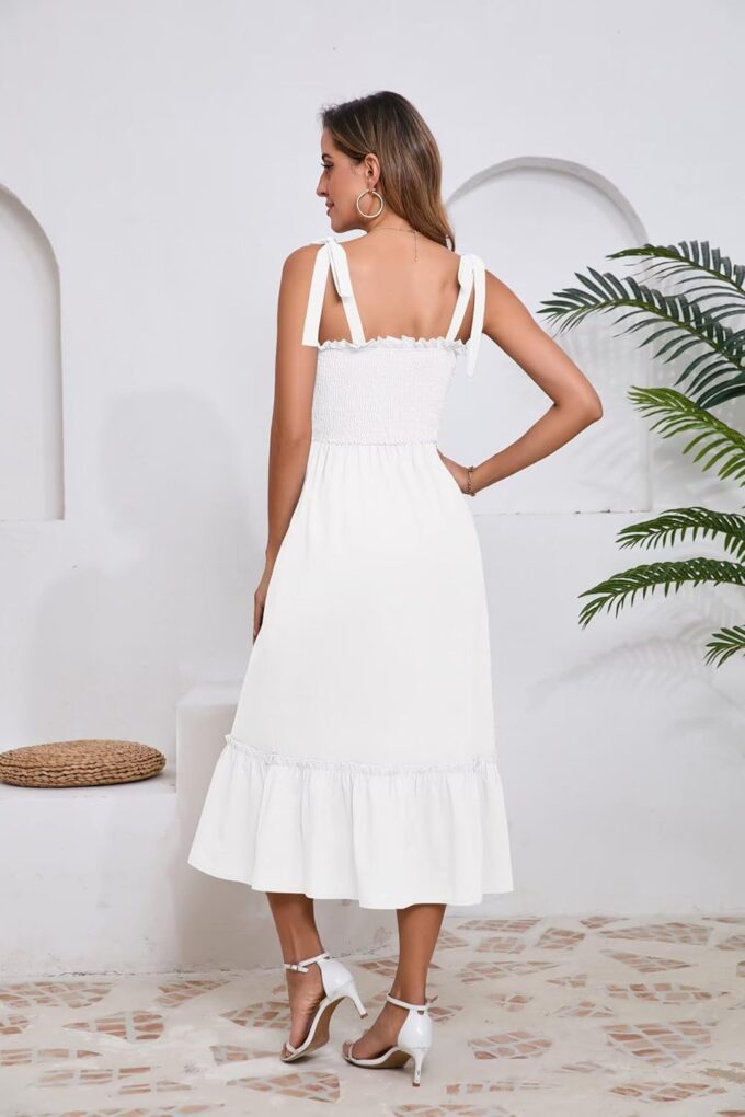Women Square Neck Ruffle Maxi Dress 2025 Summer Boho Beach Cotton Linen A-Line Spaghetti Strap Long Dress Vacation – Bild 3