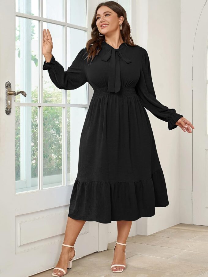 SCOMCHIC Womens Plus Size Midi Dress Flowy A Line Bow Tie Swing Dress Formal Work Party Cocktail Dresses for Wedding Guest – Bild 2