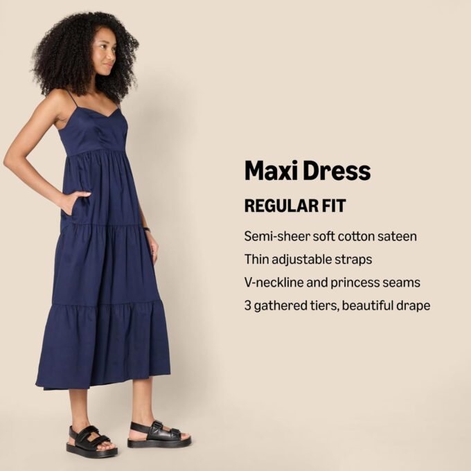Amazon Essentials Women's Fit and Flare Empire Waisted Cotton Sateen Tiered Maxi Dress – Bild 2