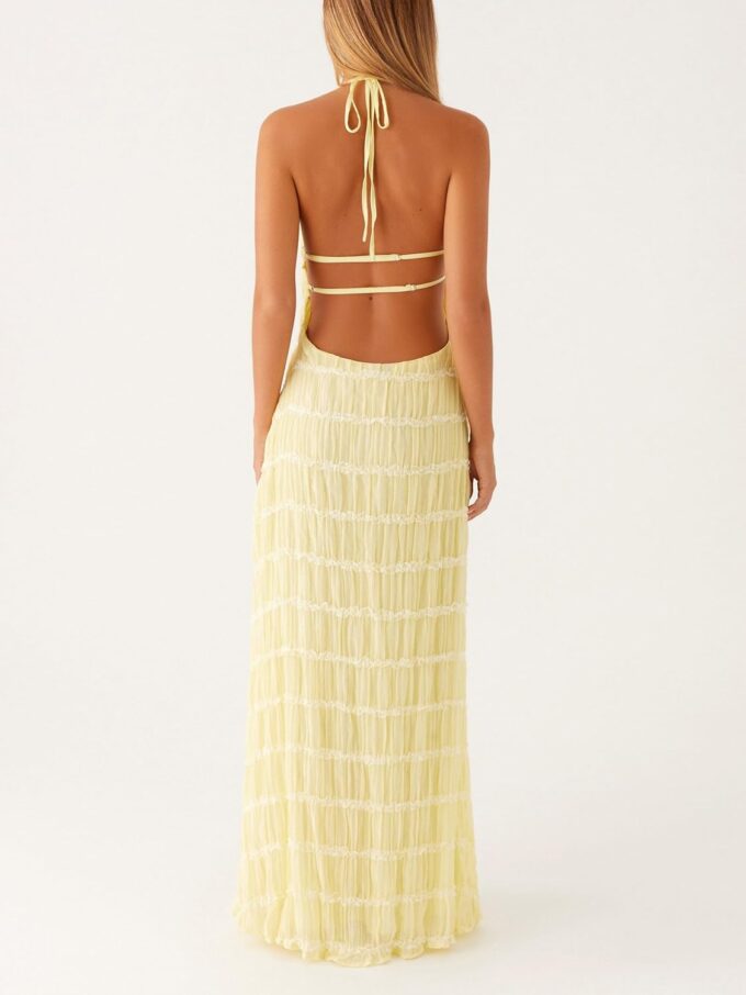 Women Summer Halter Neck Maxi Dress Flowy Ruffle Tiered Sleeveless Sundress Boho Backless Spaghetti Strap Long Dress – Bild 6