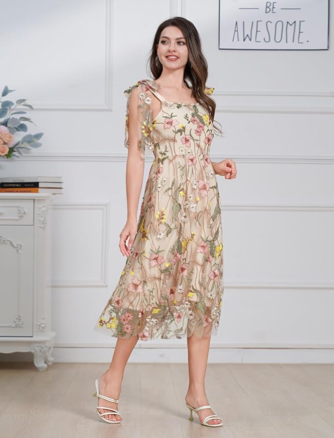 Women's 1950s Retro Dress Sleeveless Bowknot Floral Embroidery Mesh Swing Dress Cocktail Dress – Bild 2