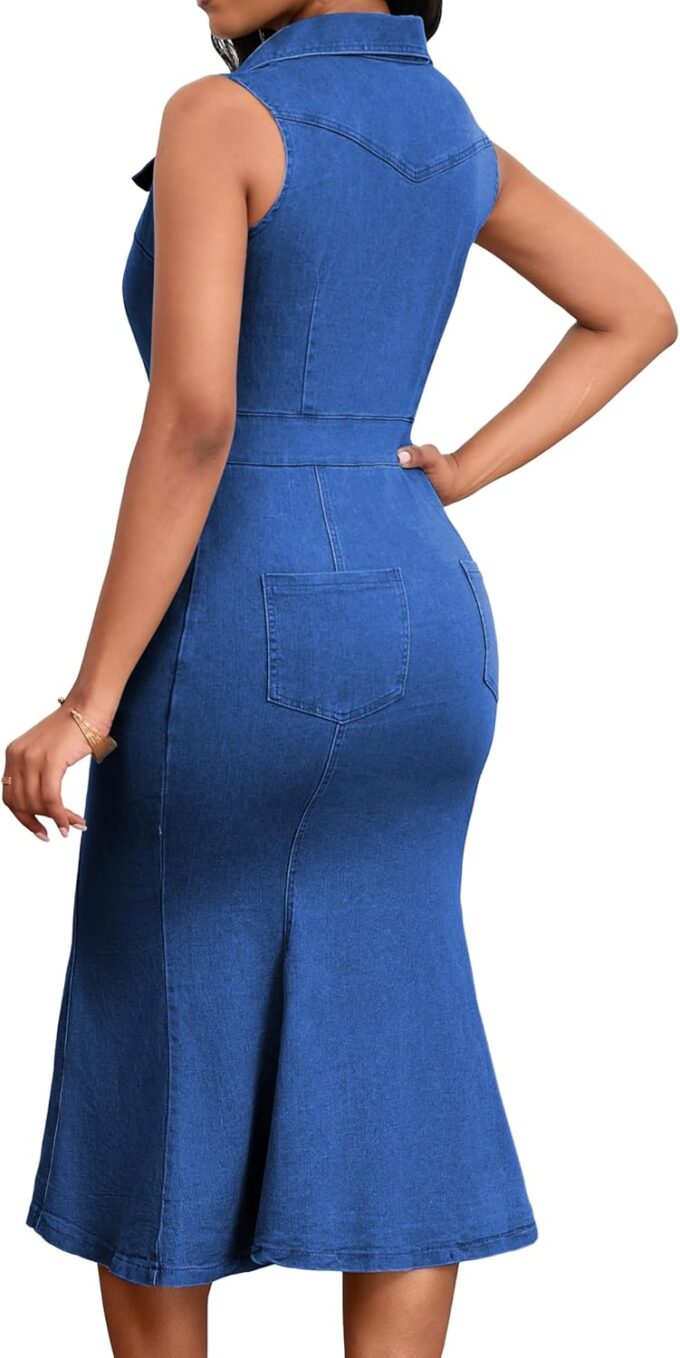 SeNight Women's Denim Dress Sexy V Neck Bodycon Mini Dresses – Bild 3
