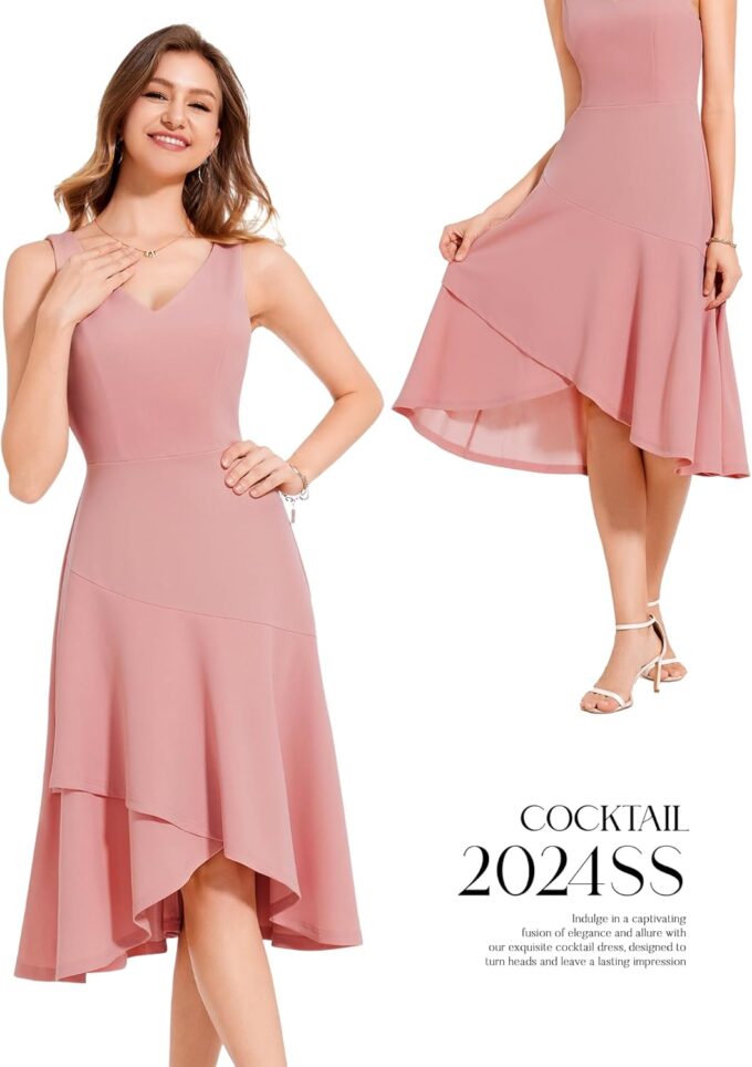 Aupuls Formal Midi Dresses for Women Pink Cocktail Dress Cocktail Dresses for Women Wedding Guest G007 Blush M – Bild 2