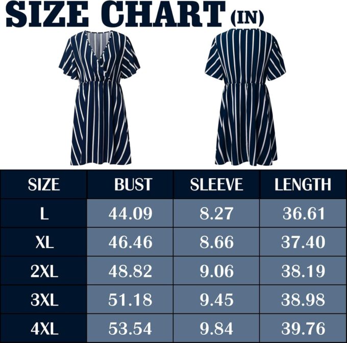 SHEJIZE Women's Plus Size Wrap Dress Plus Size Summer Dresses Short Sleeve V Neck Striped Mini Dress – Bild 5
