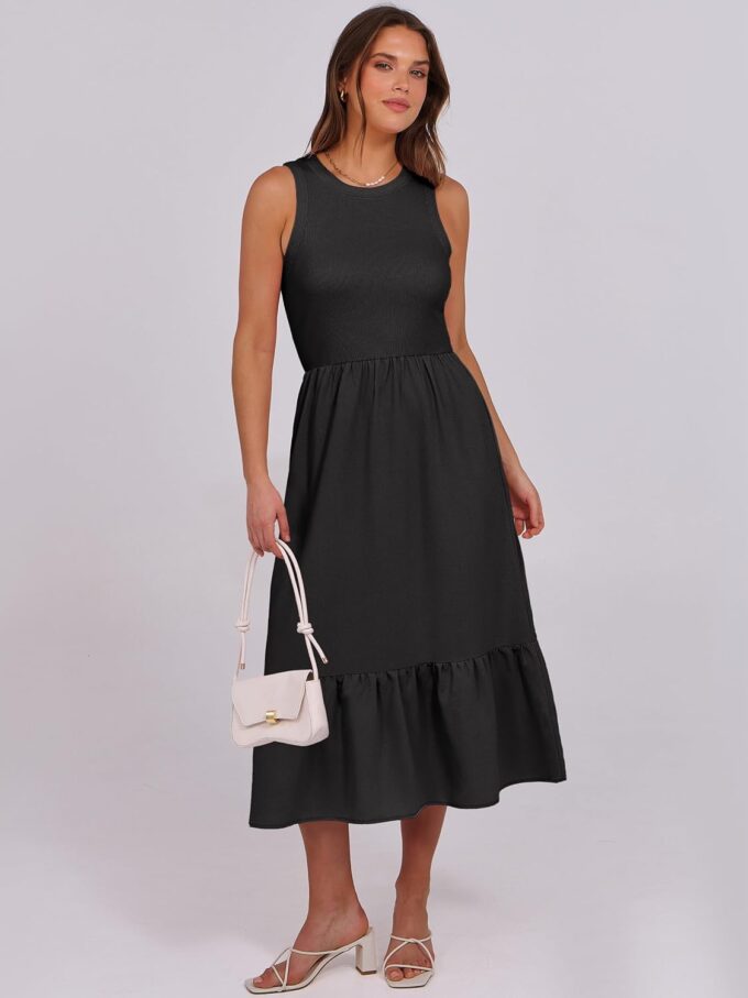 ANRABESS Women Midi Dresses 2025 Summer Casual Sleeveless Sundress High Neck Tank Top Racerback Flowy Beach Dress ＆ Pockets – Bild 2