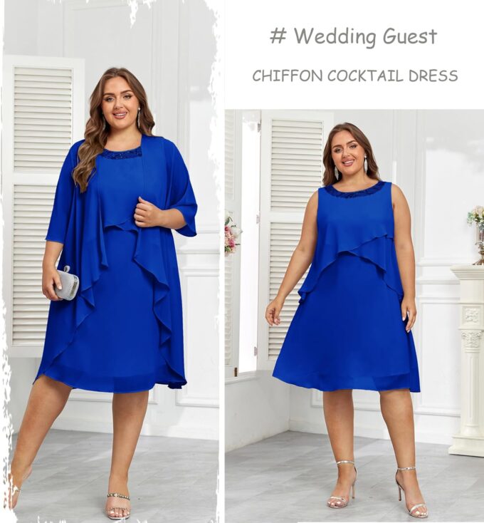 Hanna Nikole Womens Plus Size Dress with Jacket 2 Piece Wedding Guest Dresses Flowy Mother of The Bride Dress – Bild 3