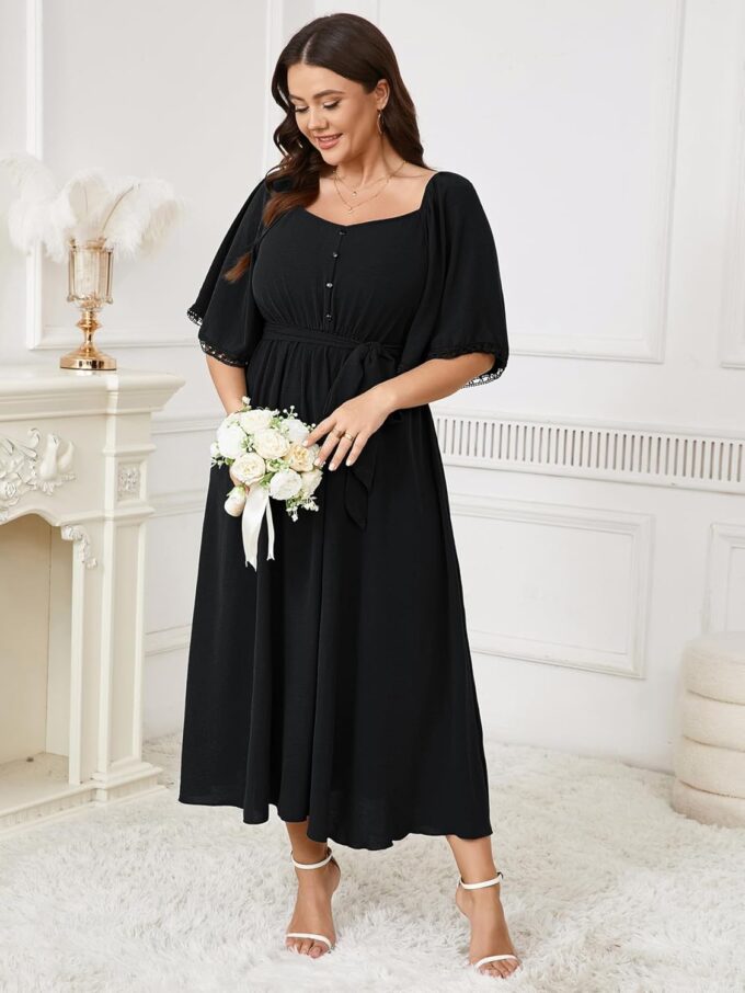 SCOMCHIC Women's Plus Size Formal Maxi Dress Summer Sweetheart Neckline 3/4 Sleeve A Line Flowy Wedding Guest Cocktail Dress – Bild 2