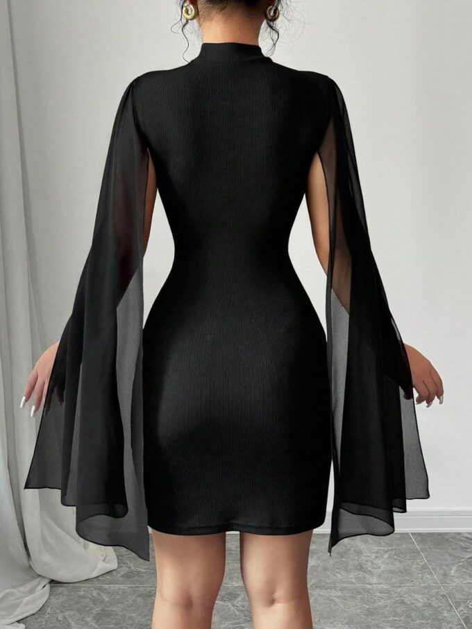 Women's Sequin Cloak Sleeve Dress Mock Neck Cocktail Long Flowy Sleeves for Going Out Fromal Prom Party – Bild 2