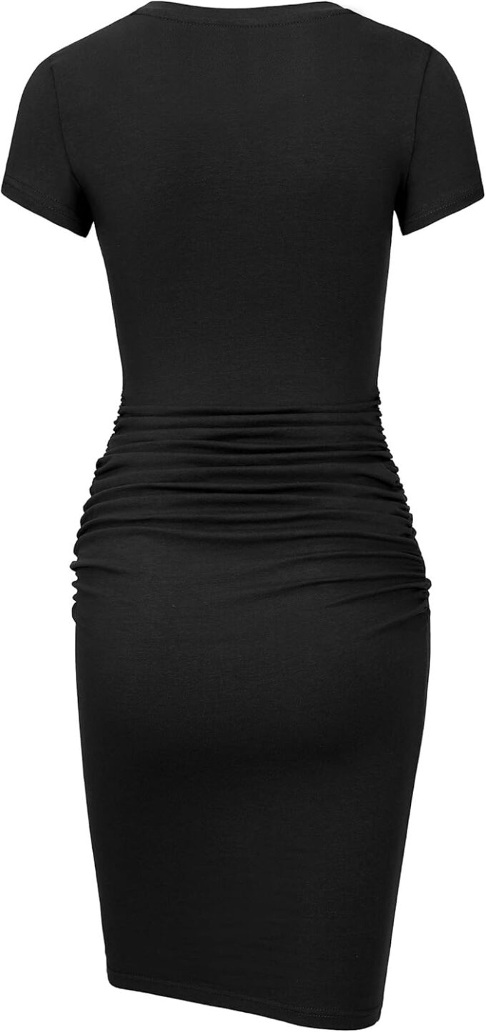 Laughido Women's Short Sleeve Ruched Bodycon Sundress Knee Length T Shirt Dresses 2025 Trendy Casual Outfits – Bild 3