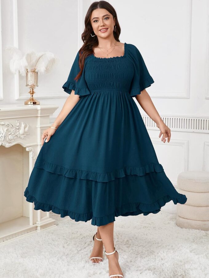 SCOMCHIC Women's Plus Size Maxi Dresses Summer Short Sleeve Square Neck Smocked Wedding Guest Cocktail Boho Long Dress – Bild 3