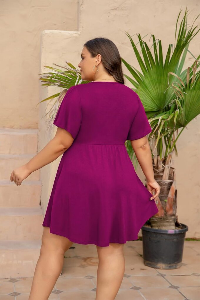 Women's Plus Size Dresses Casual Flowy Dress with Pocket Short Ruffle Sleeve V Neck Drawstring Bow Summer – Bild 7