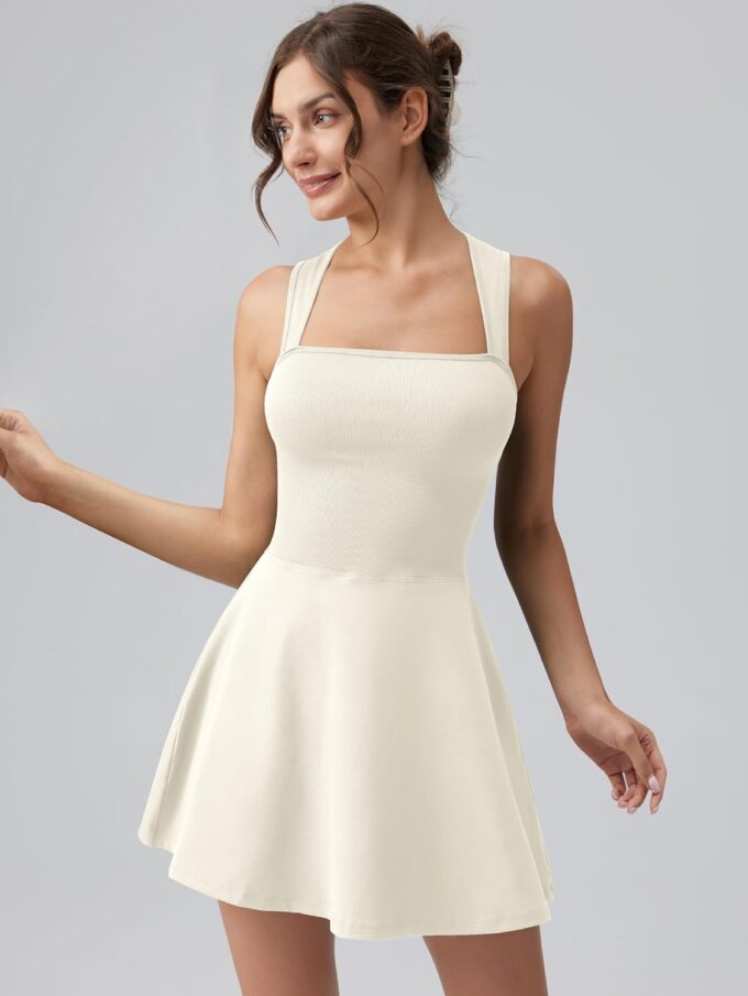 OQQ Women's Square Neck A-line Dress Sleeveless Tank Top Stretch Flare Mini Dresses – Bild 4