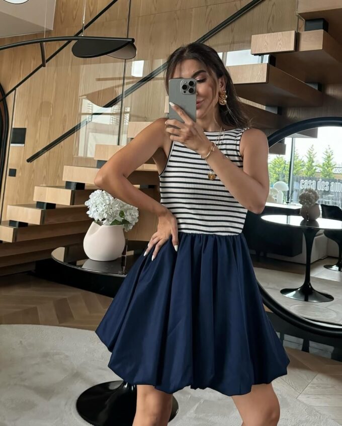 Women's Casual Bubble Mini Dress with Pockets Sleeveless Bubble Hem Striped Tank Short Dresses Summer – Bild 5