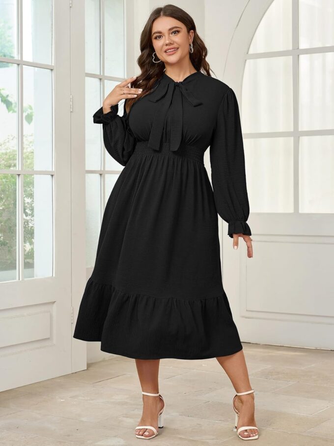 SCOMCHIC Womens Plus Size Midi Dress Flowy A Line Bow Tie Swing Dress Formal Work Party Cocktail Dresses for Wedding Guest – Bild 3