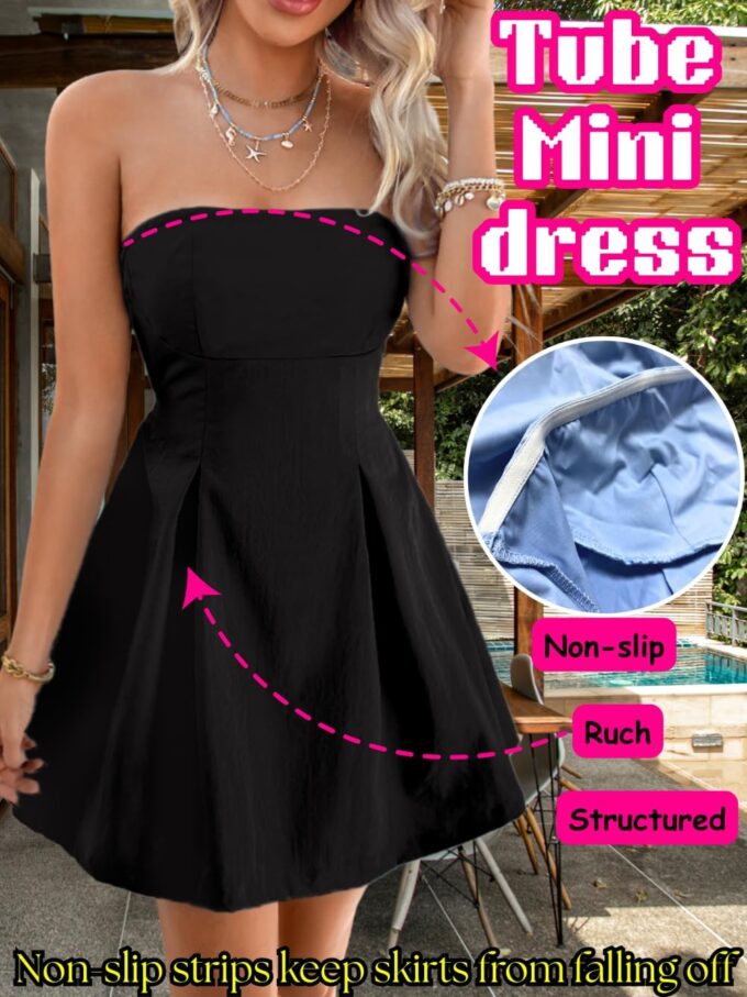 Strapless Bow Tie Mini Dress, A-Line Backless Cut-Out Sleeveless, Grad Formal Cocktail, for Women HOCO Vacation – Bild 2