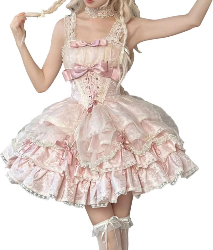 Teens Kawaii Lolita Princess Dress Cute Bow Graduation Holiday Sleeveless Elegant Cocktail Party Ruffle Dresses