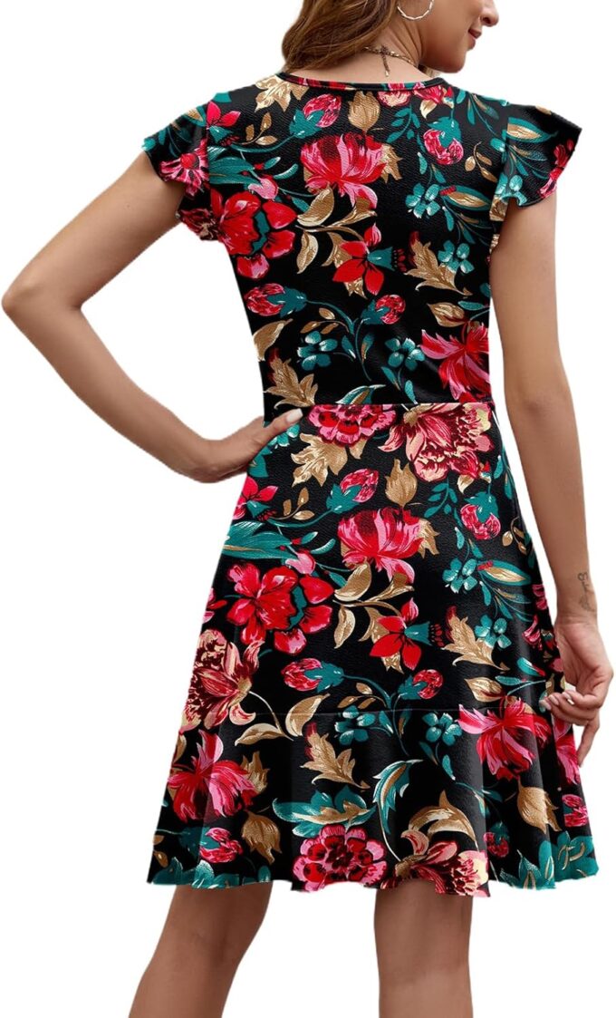 HELYO Women's Summer Elegant Cocktail Club Dress Ruffle Hem Short Flutter Sleeve Fit and Flare A-Line Casual Dresses 619 – Bild 2