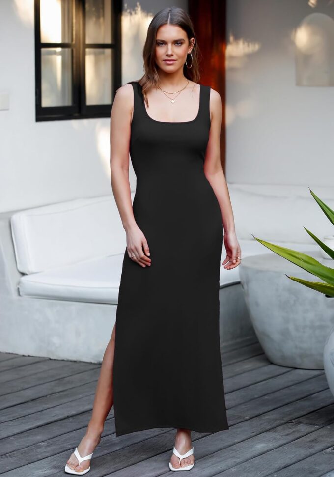 ALENDA DANMOS Women's Elegant Backless Maxi Dress Sexy High Sides Slit Tank Dress Twist Back Casual Sundress 72122 – Bild 3