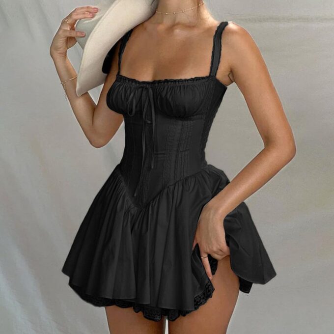 Womens Spaghetti Straps Sleeveless Bodycon Dress Vintage French Lace Trim Short Dress for Party White – Bild 8