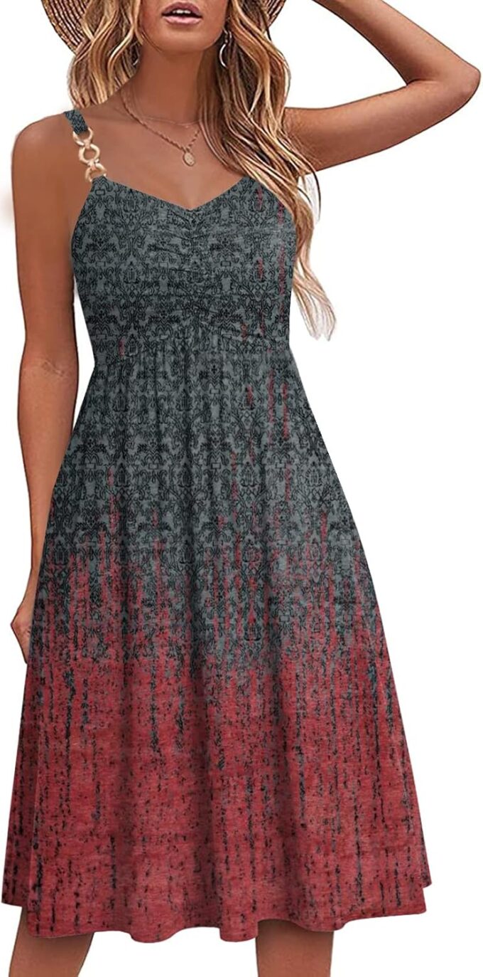 Soesdemo Summer Dresses for Women 2025 Floral Boho Sleeveless V Neck Spaghetti Strap A Line Casual Sundresses with Pockets