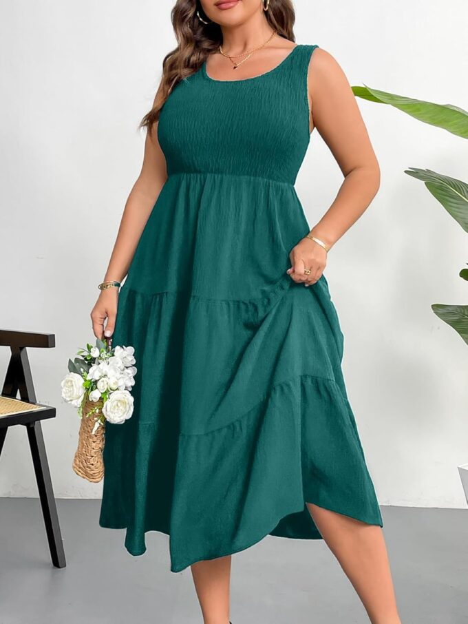 RWJ Plus Size Summer Sleeveless Tank Dress for Women 2025 Smocked Casual Loose Sundress Flowy Beach Tiered Long Midi Dresses – Bild 6