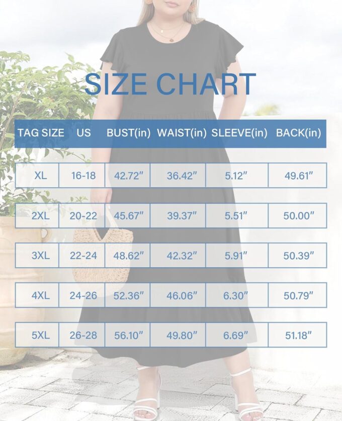 Moon Wood Women's 2025 Plus Size Casual Dress Crew Neck Ruffle Short Sleeve Summer Maxi Dresses with Pockets – Bild 5