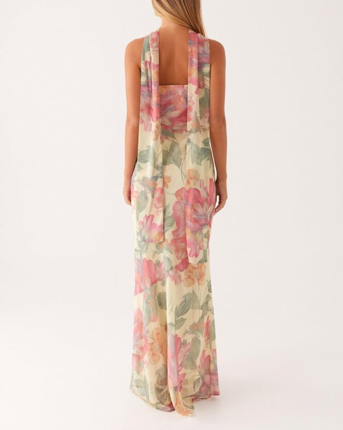 Women Strapless Floral Dress with Sarf Mesh Tube Maxi Dress Summer Cocktail Wedding Guest – Bild 6
