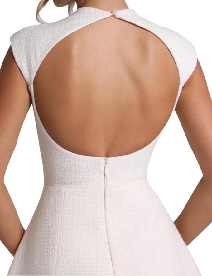 SHESEEWORLD Women's Cap Sleeve Mock Neck Sexy Cutout Backless Button Mini Dress A Line High Waist Slim Cocktail Party Dresses – Bild 4