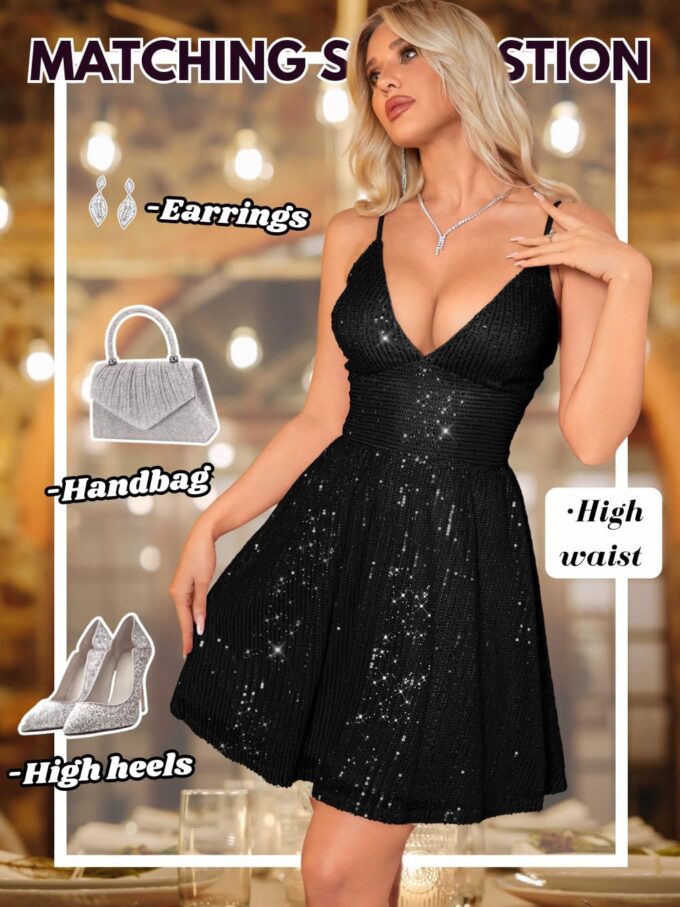 Kaei&Shi Sexy Sequin Dress,Deep V Backless Corset Dresses,Glitter Sparkly Outfits for Women Birthday Party Cocktail Nye – Bild 6