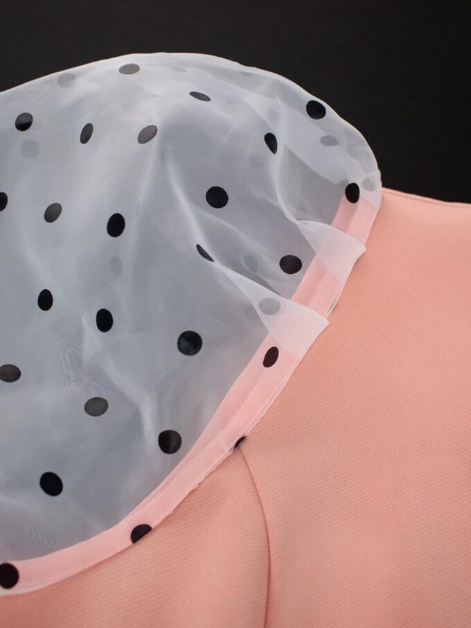 AOMEI Damen Polka Dot Tüll Ärmel V Ausschnitt Enges Kleid Business Arbeitskleidung für Frauen Zweireihig Blazer Kleid – Bild 5
