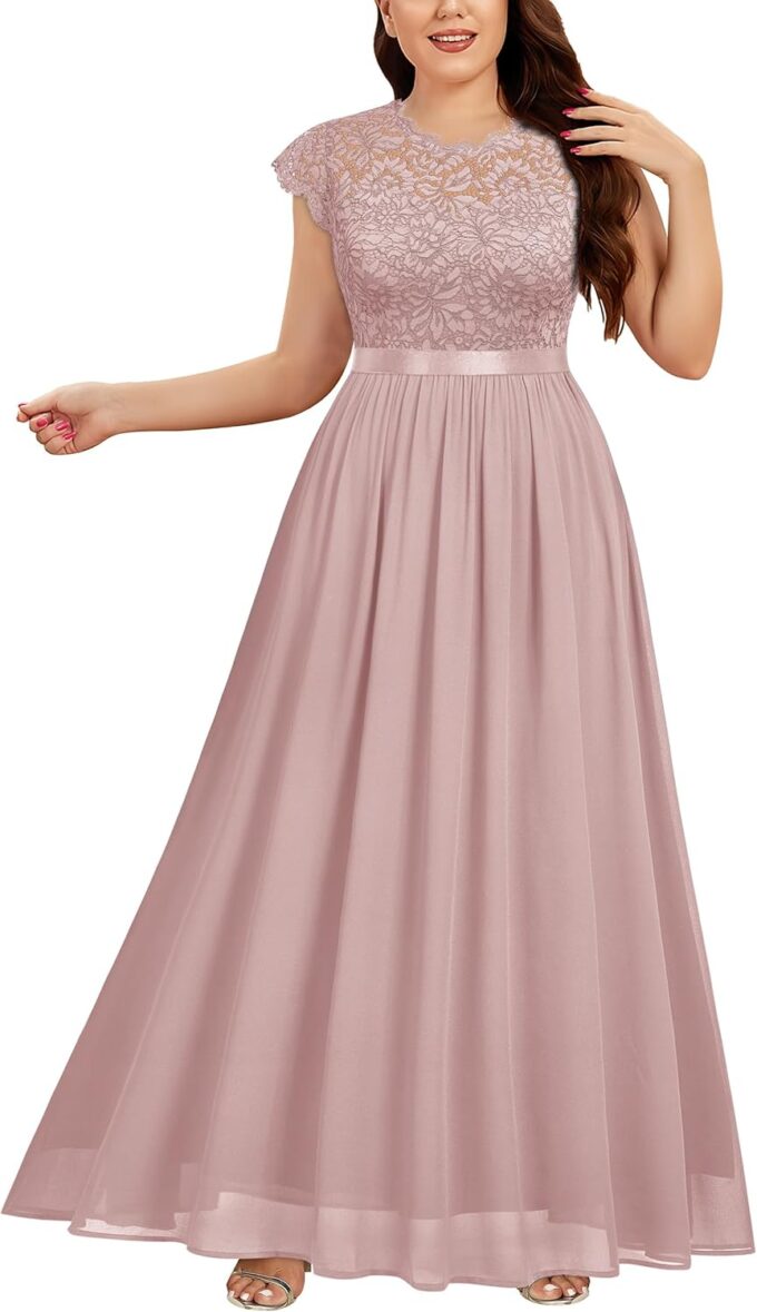 Miusol Women's Formal Floral Lace Plus Size Bridesmaid Party Maxi Dress