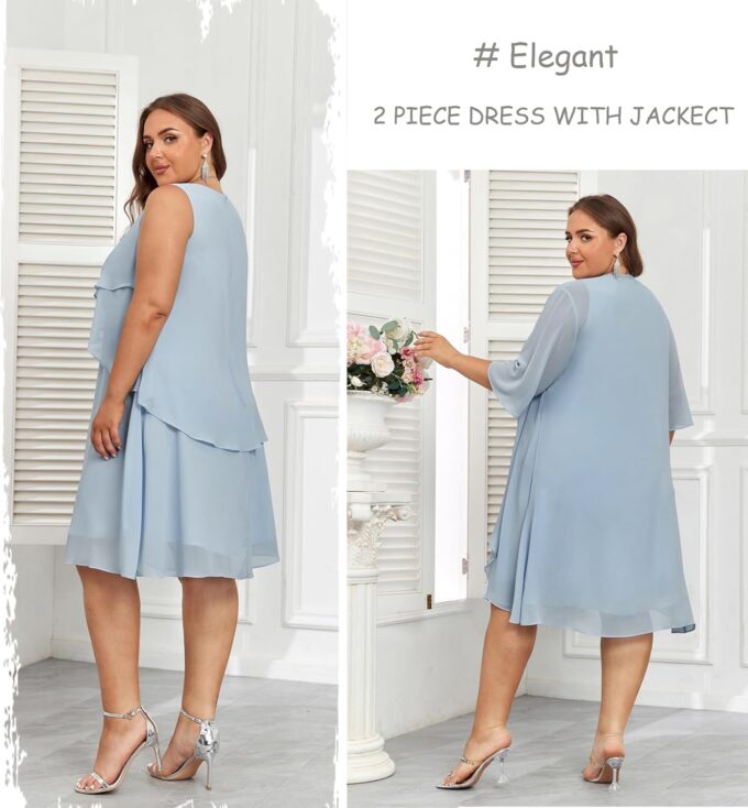 Hanna Nikole Womens Plus Size Dress with Jacket 2 Piece Wedding Guest Dresses Flowy Mother of The Bride Dress – Bild 2