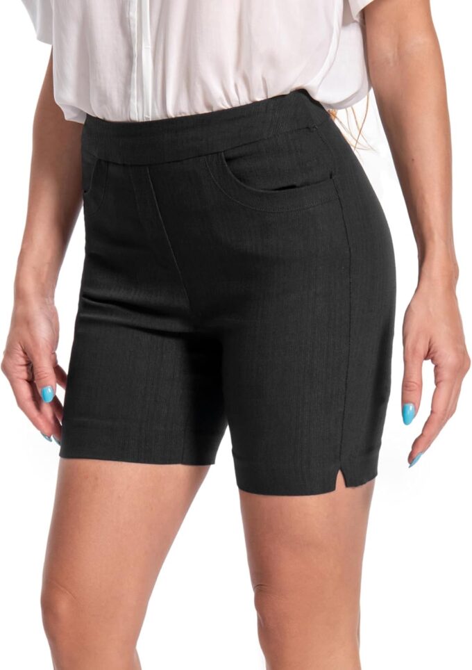 Work Causal Tulip-Hem Pull-On Dress Career Shorts with Two Front Pockets