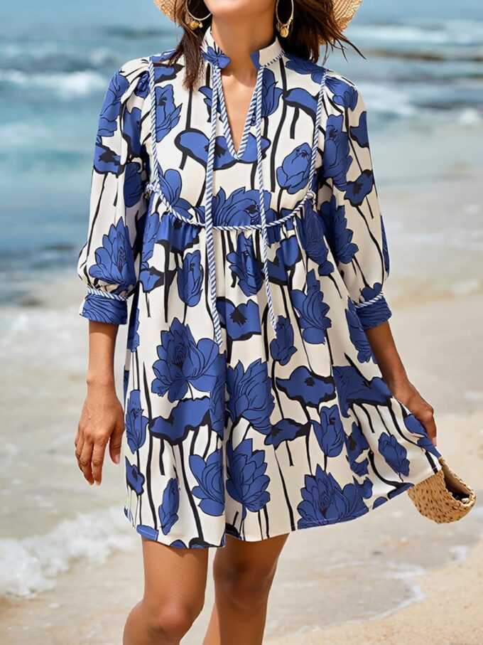 Cicy Bell Womens Floral Mini Dresses 3/4 Sleeve V Neck Flowy Babydoll Dress Summer Beach Vacation Boho Outfits – Bild 5