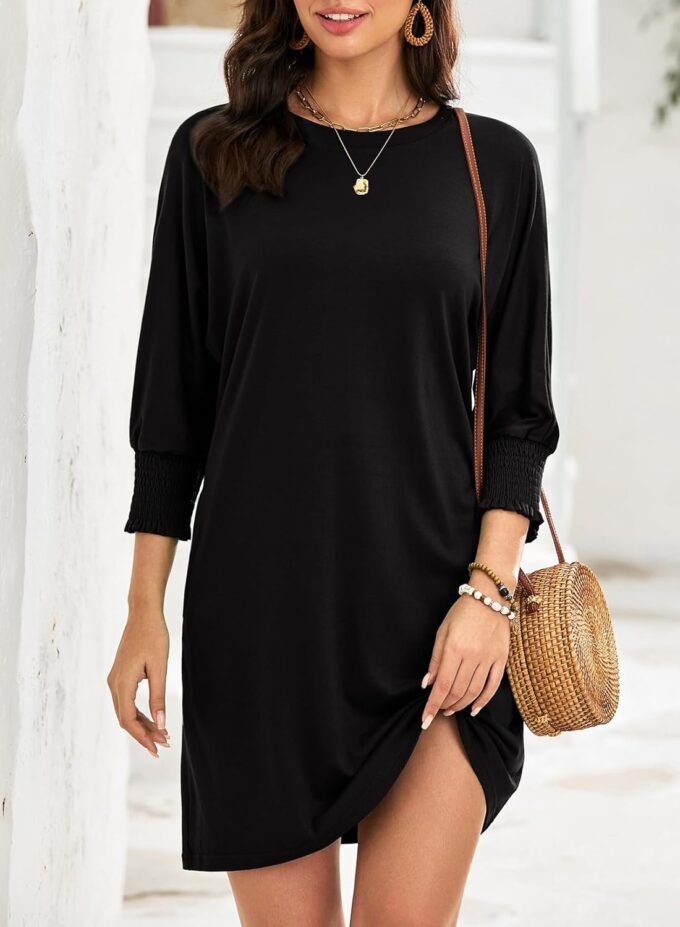 Dokotoo Womens Dresses 2025 Spring 3/4 Sleeve Fashion Dresses Crewneck Casual Mini Dress with Pockets S-XL – Bild 3