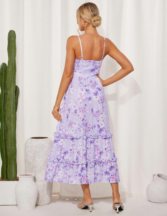 GRACE KARIN 2025 Women's Summer Floral Maxi Dress Casual Sleeveless Ruffle Tiered Wedding Guest Flowy Dresses with Pockets – Bild 3