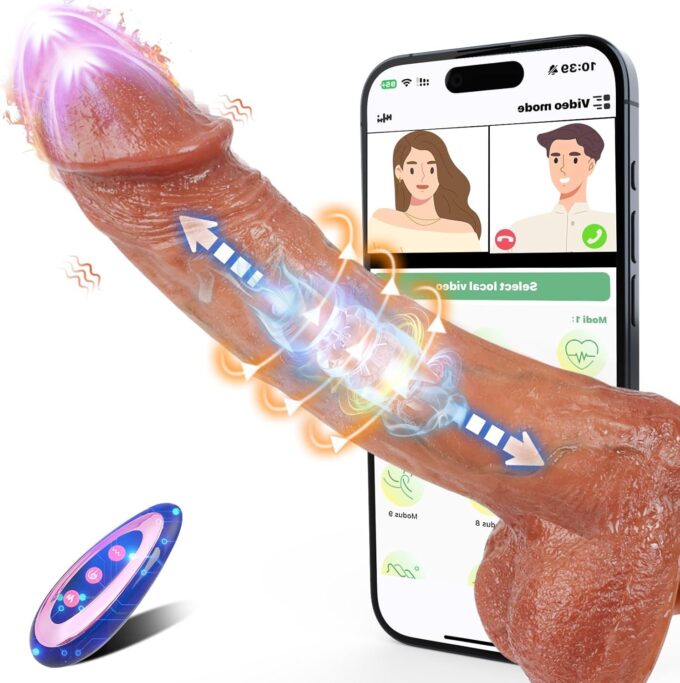 Dildo Vibrator für die Frauen, 23cm Leise 9 Teleskop & Vibrationen mit stoßfunktion APP, Diloschwanz für Frauen, 42 ℃ beheizbarer Vibratoren für Realistischer G-Punkt Vibratoren & 360°Rotierender Glan