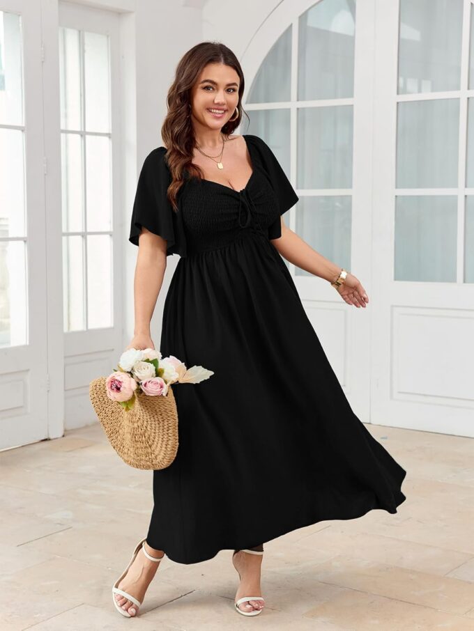 Women's Plus Size Maxi Dress Short Sleeve Sweetheart Neckline Smocked A Line Flowy Formal Wedding Guest Dress – Bild 2