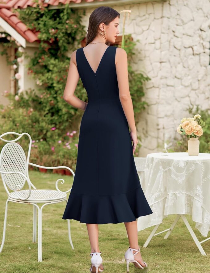 Aupuls Women Long Bodycon Wedding Guest Dresses for Women Summer Ruffle Semi Formal Dress for Gowns and Evening Elegant – Bild 4