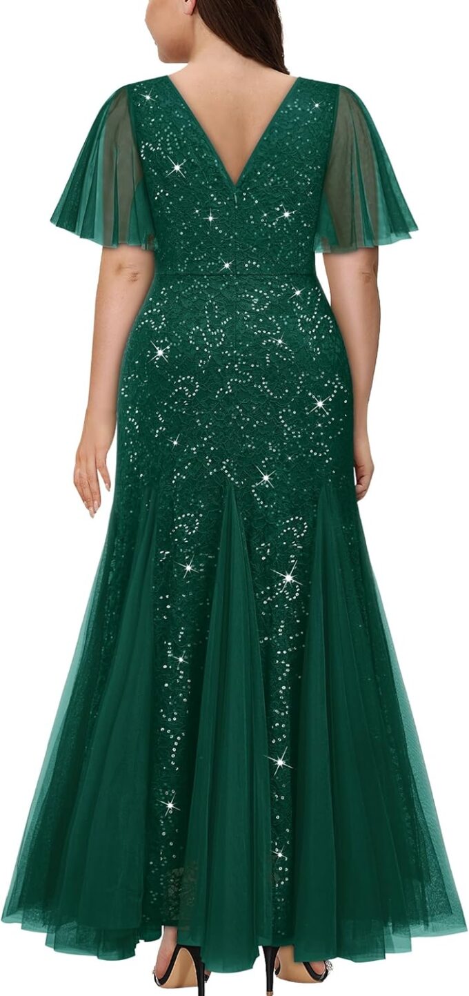 Miusol Women's Plus Size Sequins Lace Tulle Mermaid Hemline Sweetheart V Neck Formal Evening Party Maxi Dress – Bild 2
