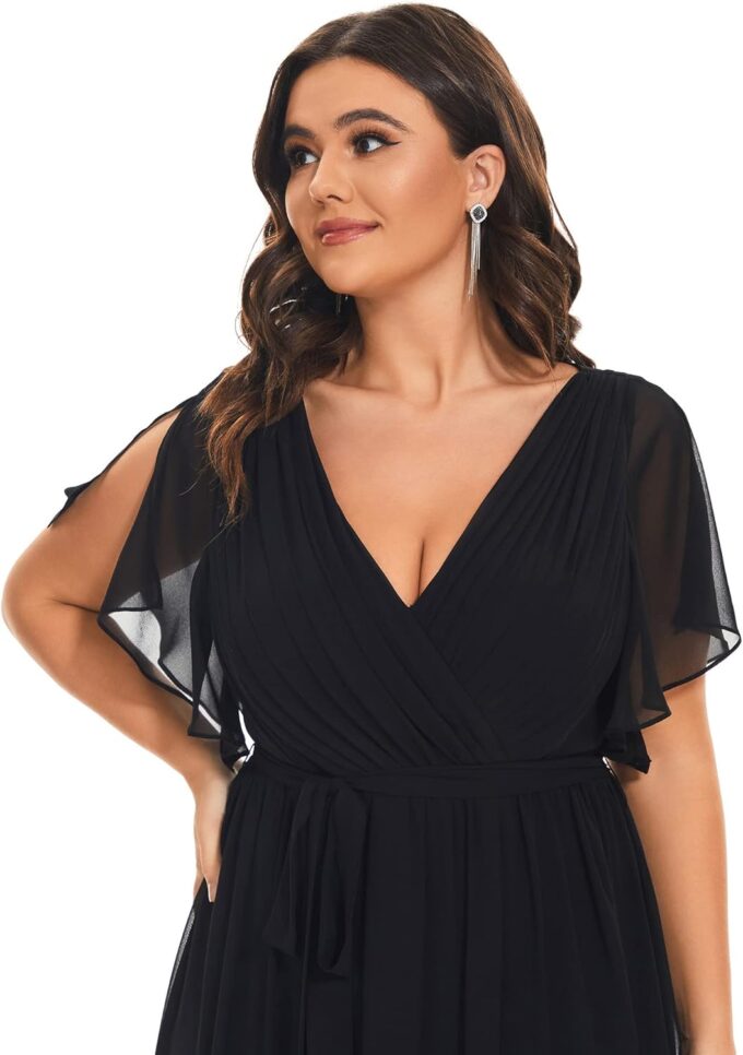Ever-Pretty Plus Women's Plus Size Chiffon A-Line Deep V-Neck Elastic Sash Waist Floor Length Formal Bridesmaid Dress – Bild 5