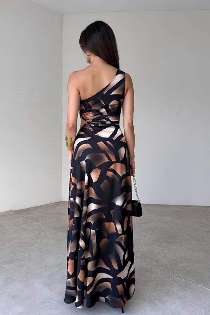 One Shoulder Dress for Women 2025 Summer Print Sleeveless Cut Out Ruched Party Bodycon Maxi Dresses – Bild 6