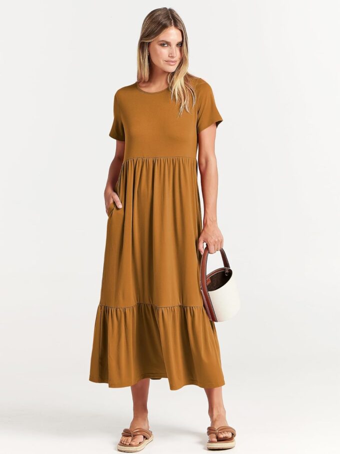 ANRABESS Womens 2025 Summer Casual Maxi Dress A line Tiered Flowy Short Sleeve Crewneck T Shirt Beach Travel Long Dresses – Bild 6