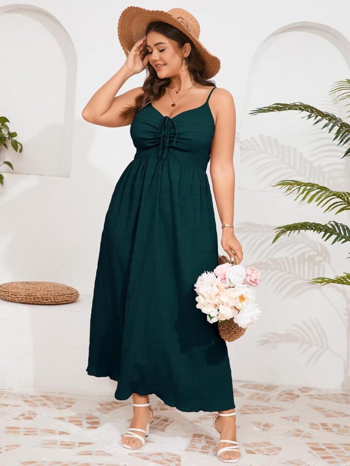 Women's Plus Size Summer Dress Spaghetti Strap Sleeveless Sweetheart Neck Swing A Line Maxi Long Dress – Bild 4